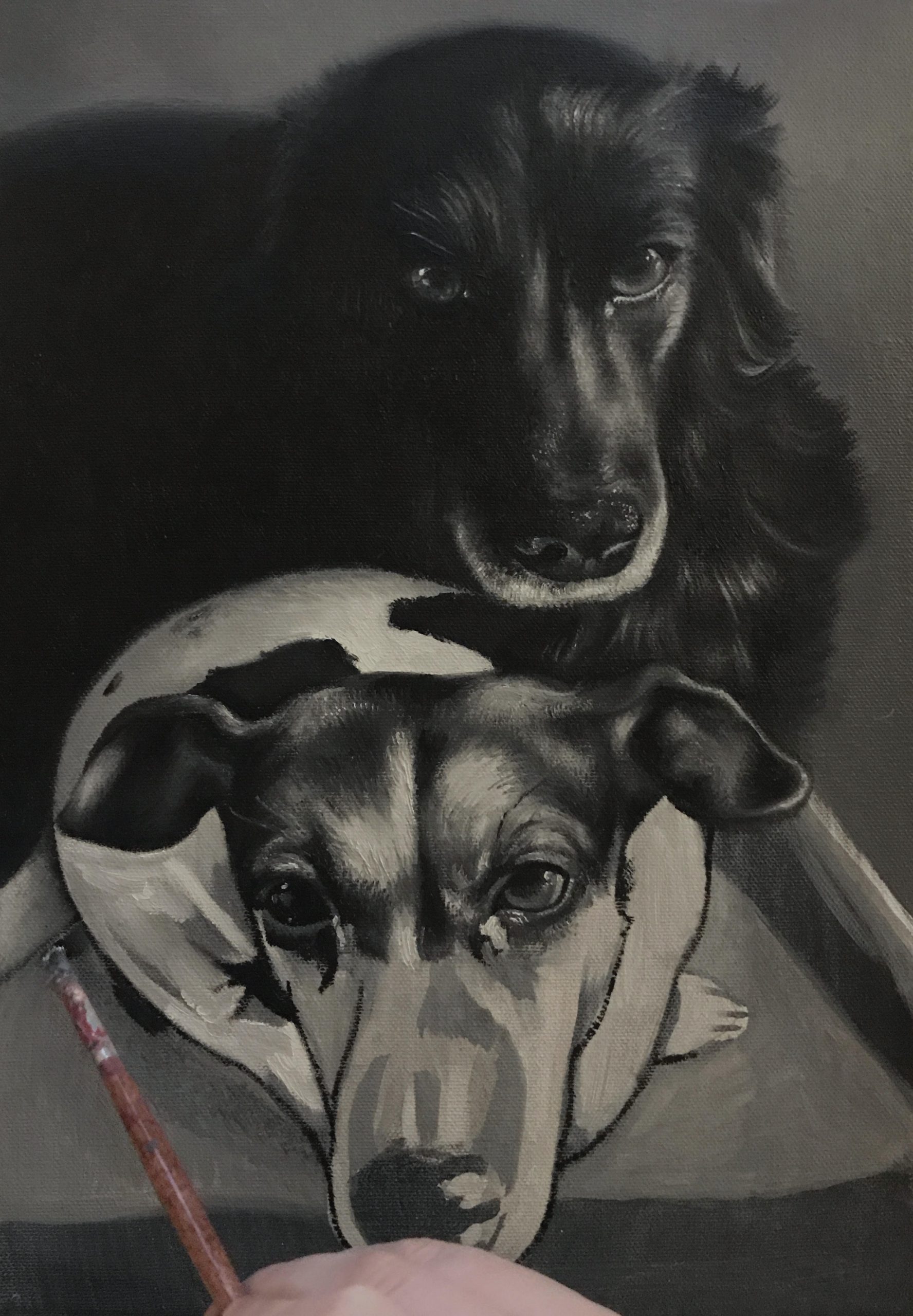 Dog painting black and white